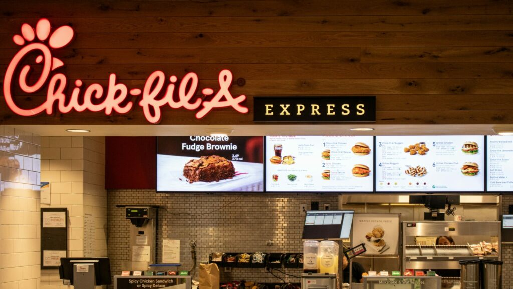 A Chick-fil-A restaurant counter.