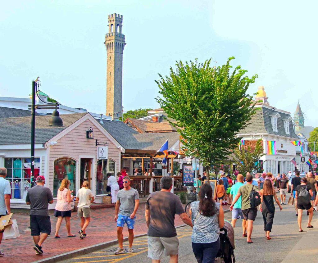 Commercial Street in Provincetown filled with people walking around