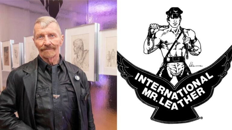 Derk Dehner and the International Mr. Leather logo