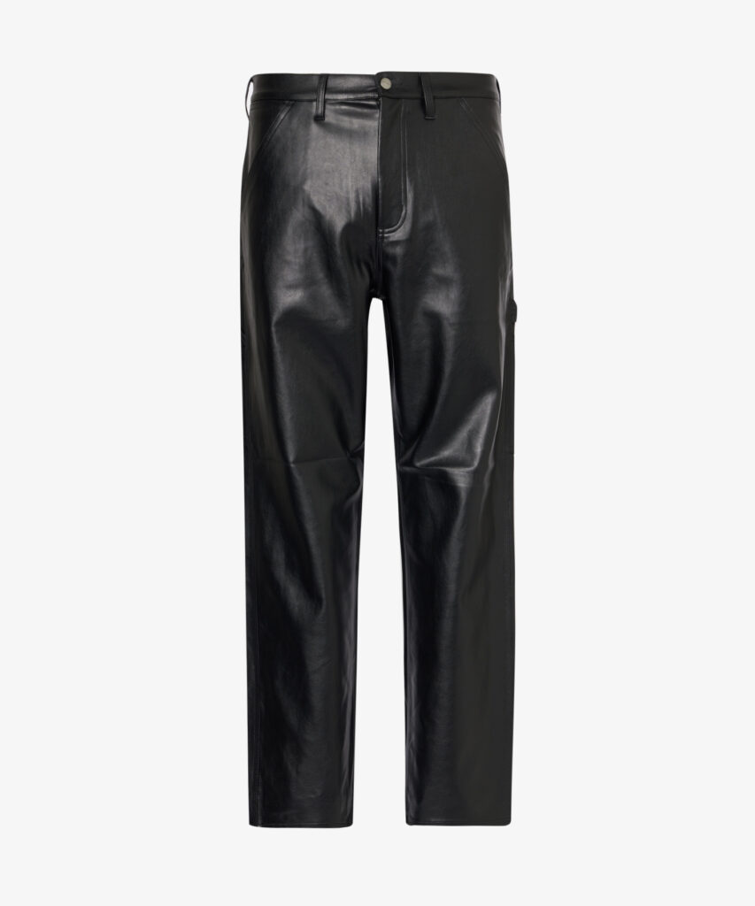 Black leather straight leg trousers