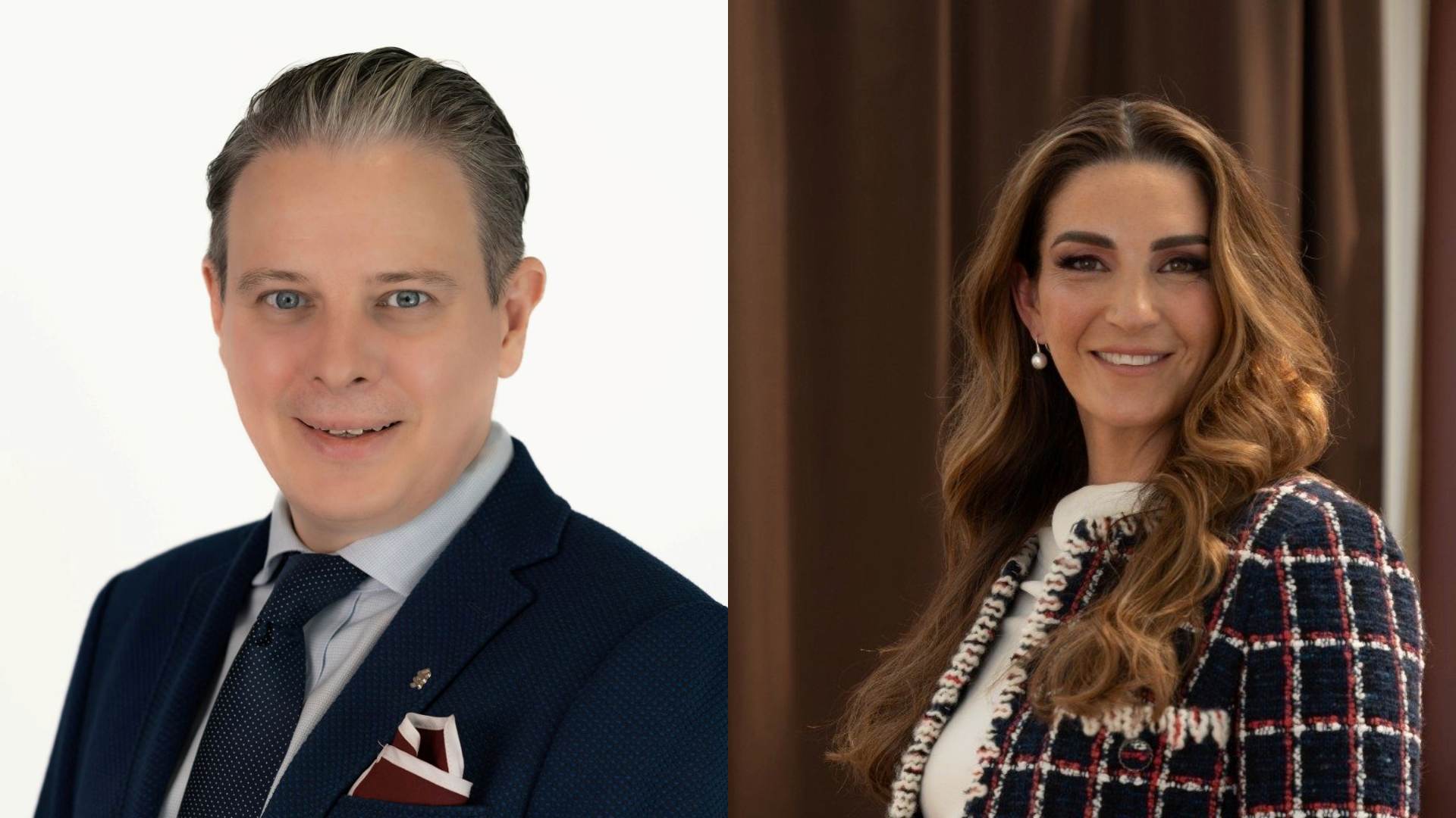 Composite of two smiling people in business attire