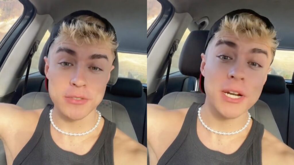 a composite of images of Rossy in a car wearing a black vest