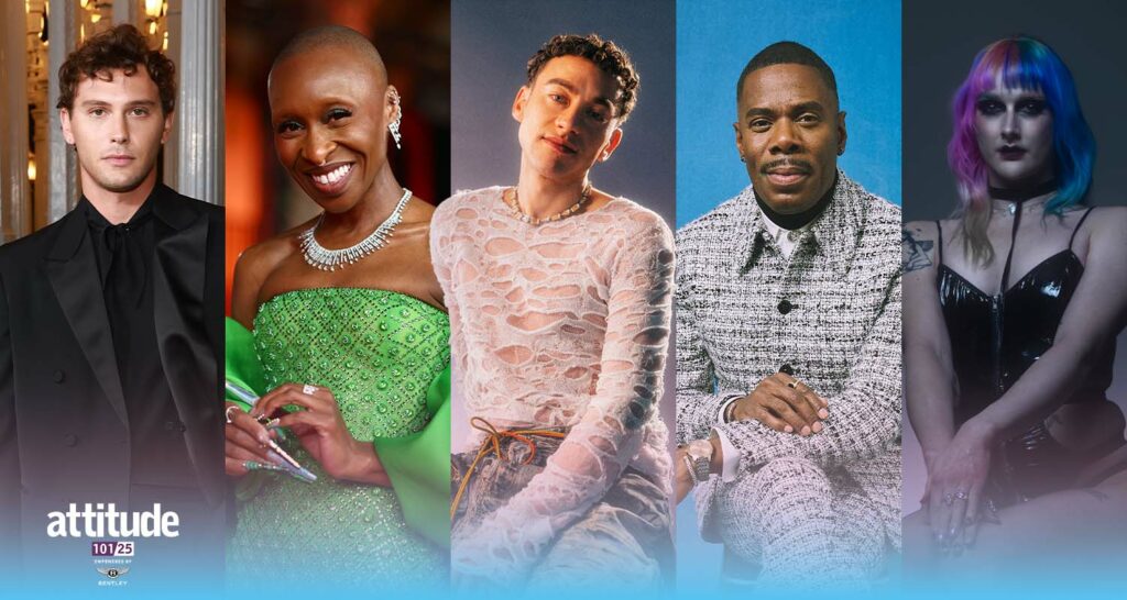 A composite of five of the people on the list - Cooper Koch, Cynthia Erivo, Olly Alexander and Colman Domingo