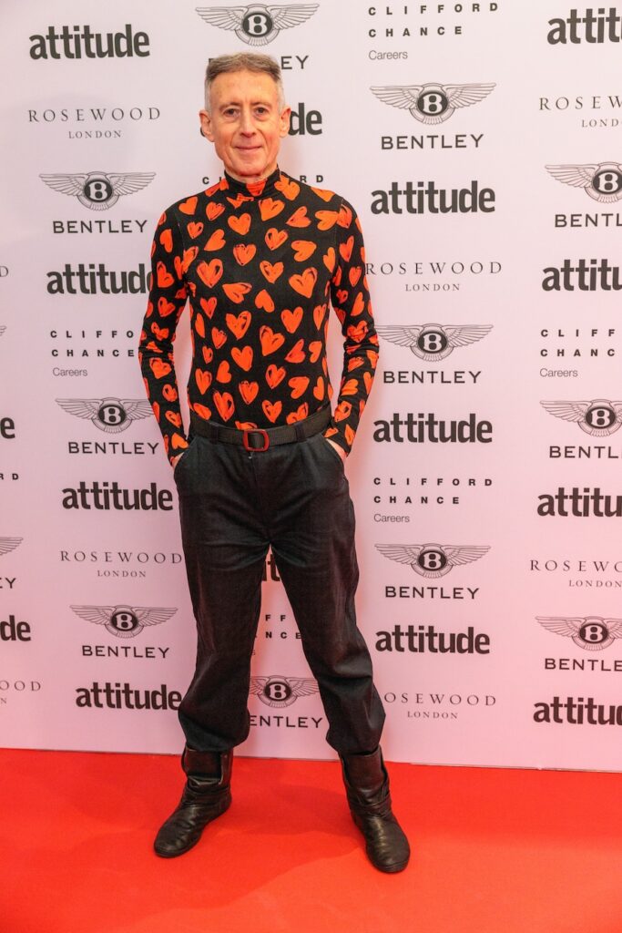 Peter Tatchell in a red heart-printed top