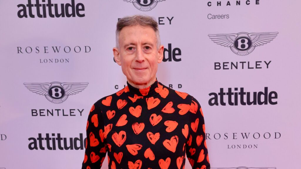 Peter Tatchell in a heart-print top, head and shoulders