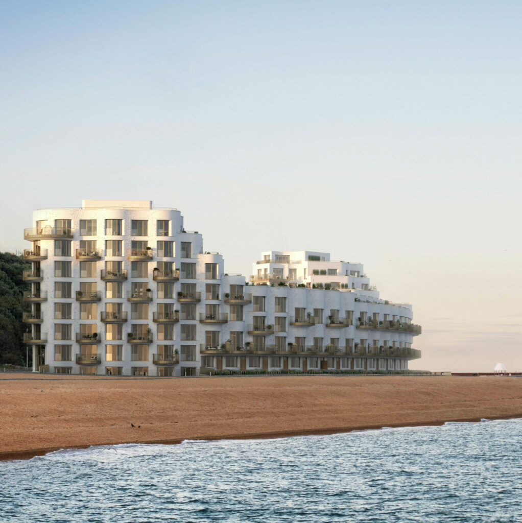 Lubaiana Himid’s Jelly Mould Pavilion building sitting on a shoreline