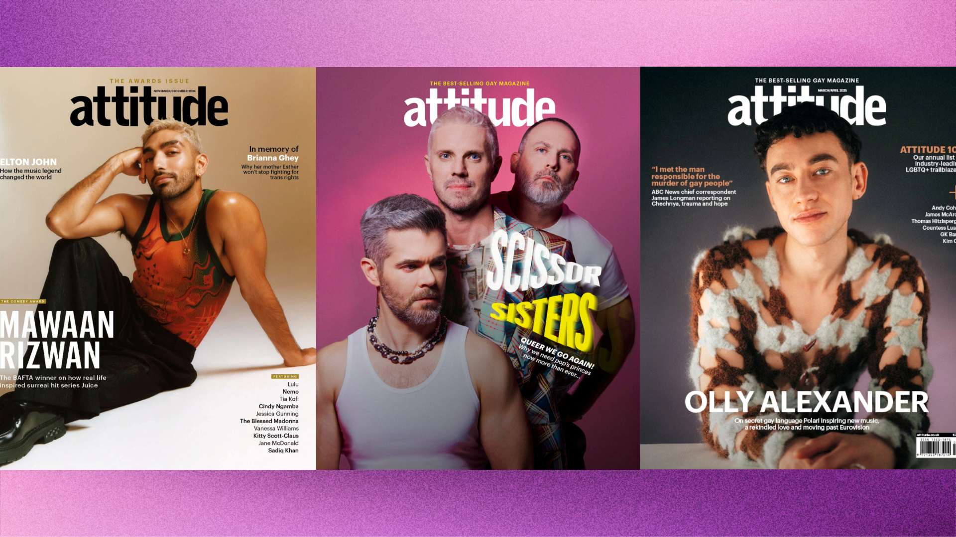 Composite of three different Attitude magazine covers